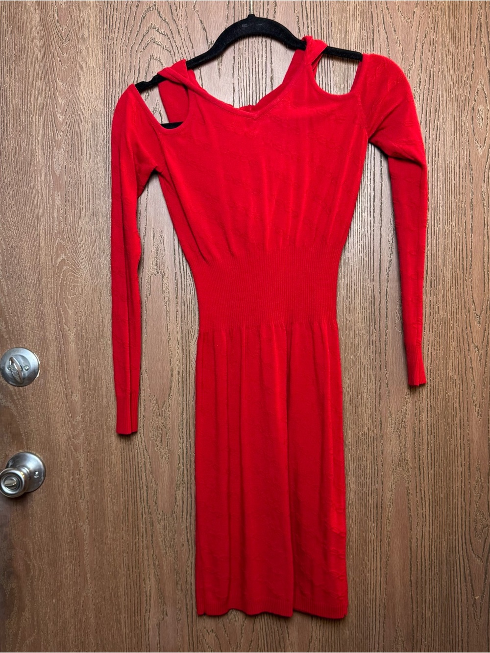 bebe Red Long-Sleeve Cutout Midi Dress